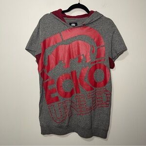 Ecko Unltd Y2K Gray Red Short Sleeve Hoodie Graphic Logo Top Men’s Size Large